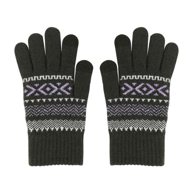 Winter double-layer thickened knitted gloves velvet men's and women's thermal gloves cycling contrasting striped windproof gloves