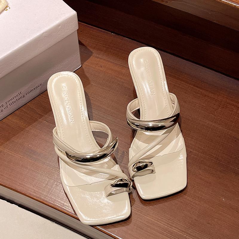 

Модные женские босоножки на высоком каблуке, летняя новая мода, квадратный носок, открытый носок, женские элегантные повседневные удобные черные босоножки на высоком каблуке 38 бежевый