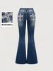 Jeans da donna slim micro-svasati con tasche ricamate e lavaggio scuro
