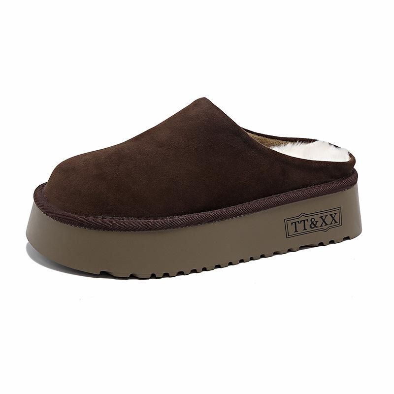 

Пушистые тапочки на толстой подошве для женщин, чтобы носить новые осенне-зимние ретро с закрытым носком, полутапочки, хлопковые тапочки 40 кофейный