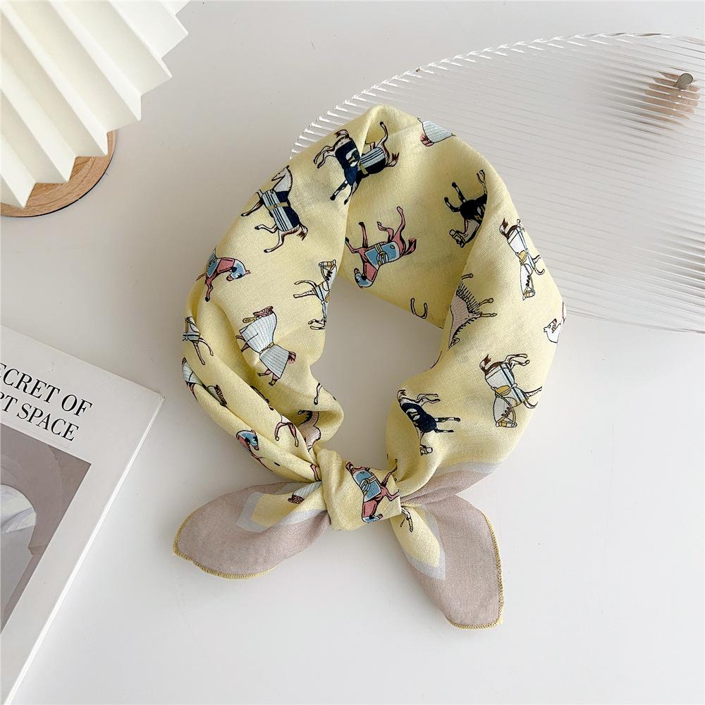 Cotton And Linen Small Square Scarf Silk Scarf Women'S Spring And Autumn New Style Artistic And Versatile Fashionable Temperament Headband Scarf