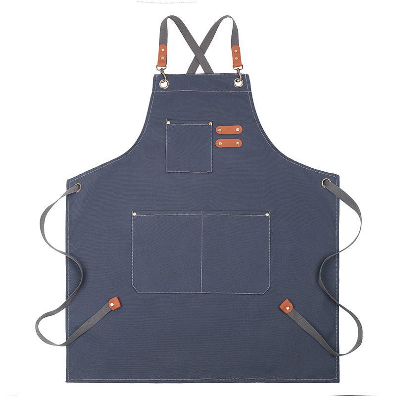 Waterproof Thickened Cotton Denim Apron - Oil and Stain Resistant, Solid Color Design for Household Kitchen Use