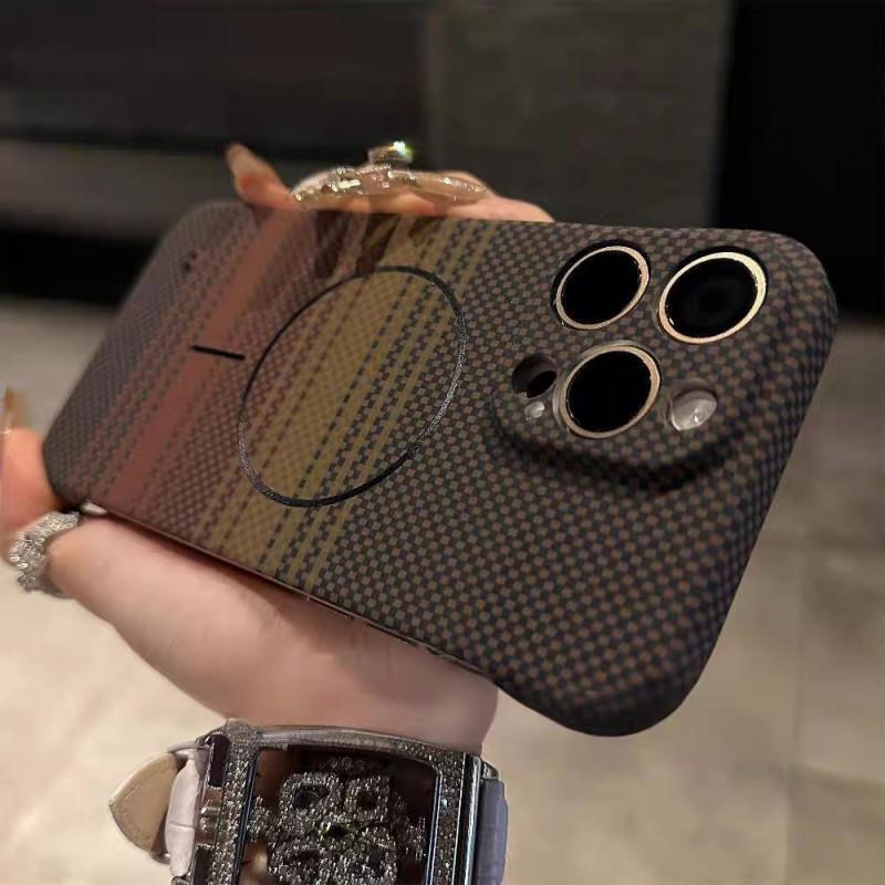 Carbon Fiber Texture Phone Case IPhone 16 Pro Max With Fine Ring Magnetic Snap-On Design
