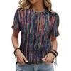 Casual Fashionable Colorful Striped Contrast Pattern Round-neck Short-sleeved T-shirt for Women's New Style Short-sleeved Top
