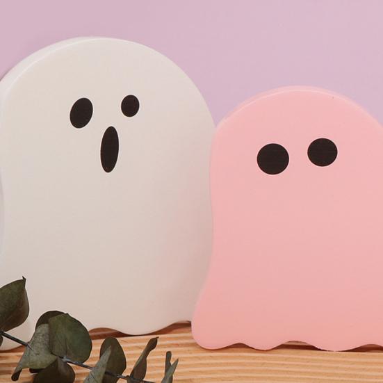 4 ks Halloweenská dřevěná cedule duch Vintage Strašidelná dekorace na patrový tác Halloween