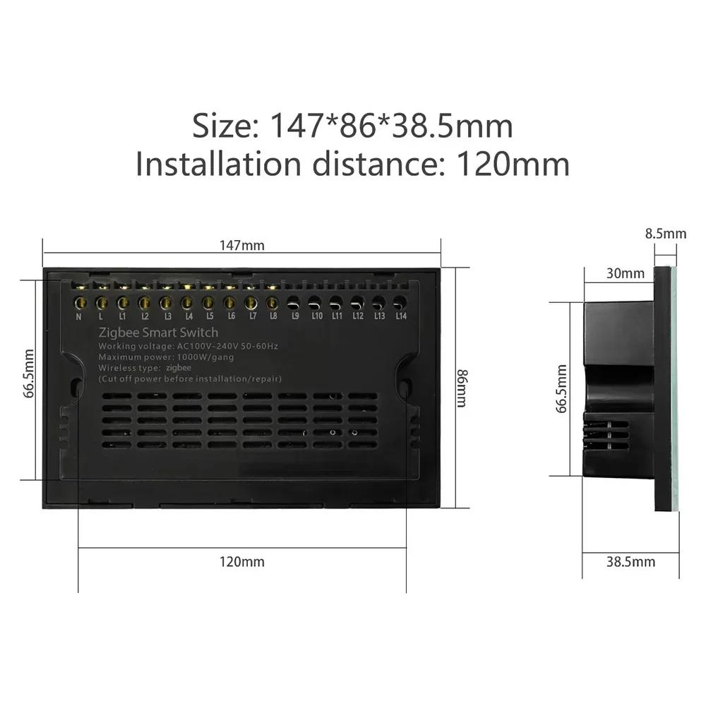 Melery Zigbee Smart Lichtschalter Wandmontage Touch 8/10fach Glasplatte mit Alexa Google Home (Hub Erforderlicher Signalverstärker)