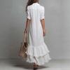 Women's 46085 Sleeve Button Dress Layered Down Maxi Ruffle