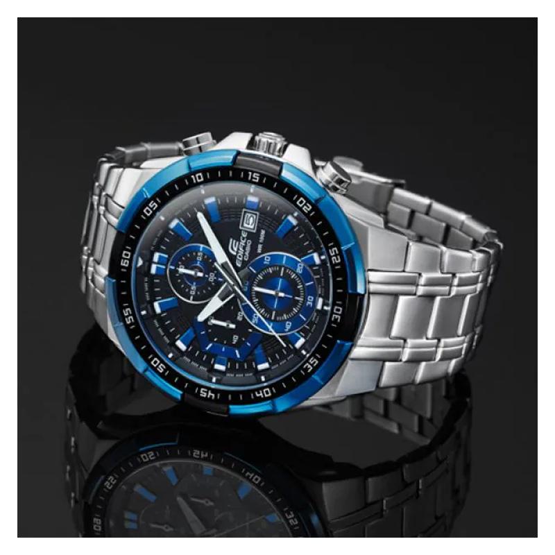 Casio EDIFICE Unicorn Classic Three Eyes Waterproof Watch Quartz Movement Steel Strap Japanese and Korean Watch Men's Watch Blue Dial EFR-539D-1A2