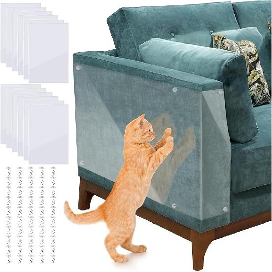 Anti Cat Scratch Furniture Protector - 12 Pack, mdzysj Clear Couch Protector from Cat Claws, Couch Guards for Cats, Sofa Shield Protectors from Cats 12 Pcs +50 Pins