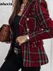 Autumn Winter Long Sleeve Double Button Lapel Printed Coat for Women