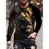 2025 3D Wolf Print Men's Round-neck T-shirt Street-style Men's Long-sleeved T-shirt Autumn-winter Daily Casual Men's Warm Top