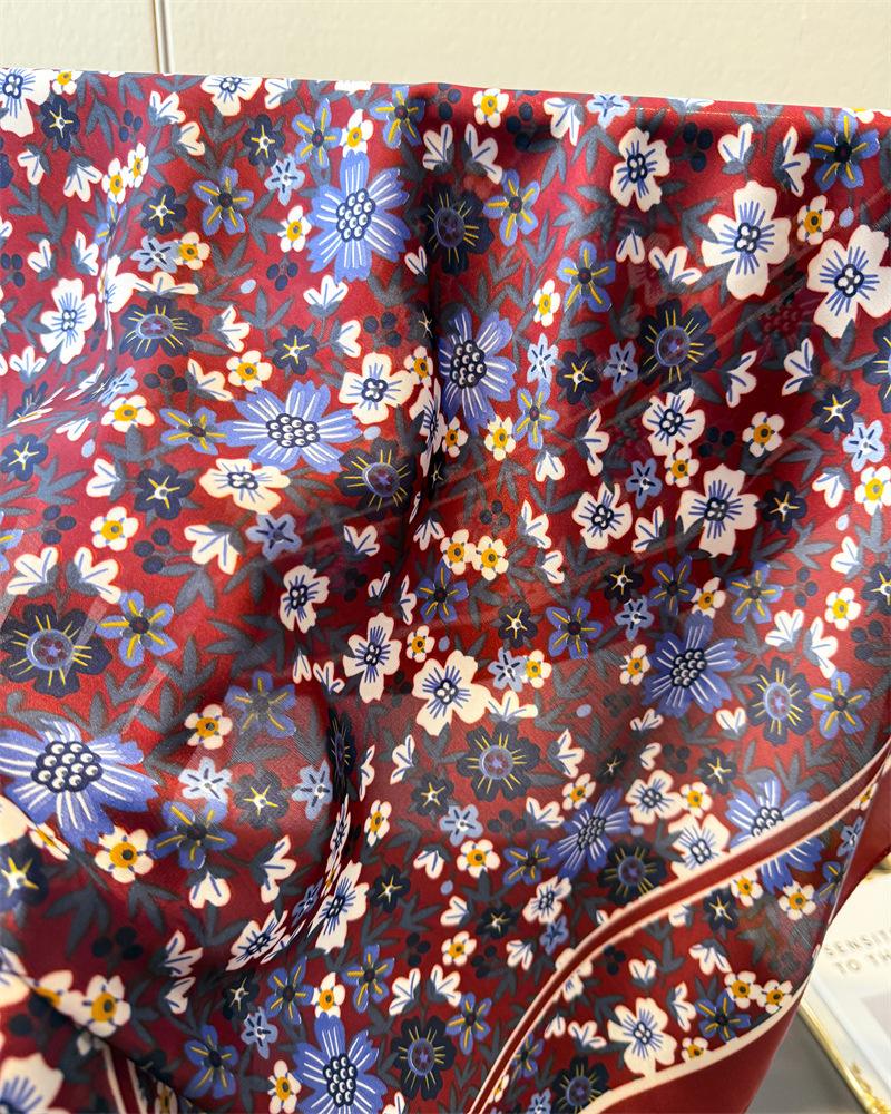 2026 New Soft Stain Floral Print Square Scarf For Women Elegant Ladies Hijab Neckerchief Shawl Luxury Imitation Silk Scarves