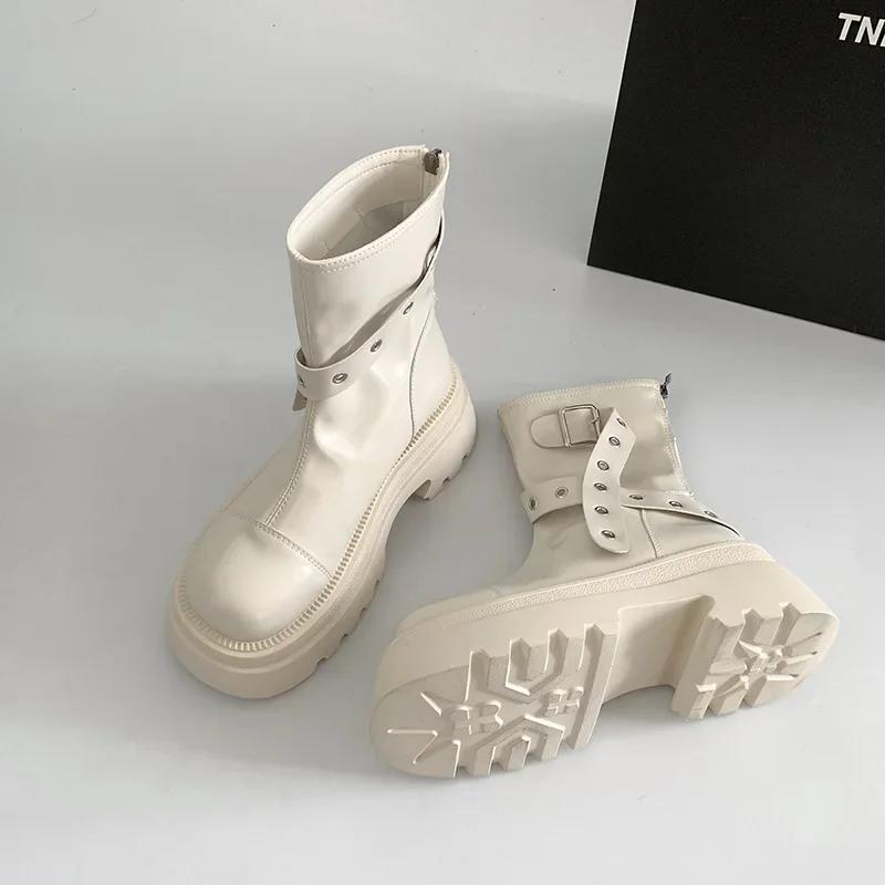 Women's Boots Brown American Vintage Platform Ankle Boots Winter  Maillard Belt Buckle Elevation Short Outdoor Boots