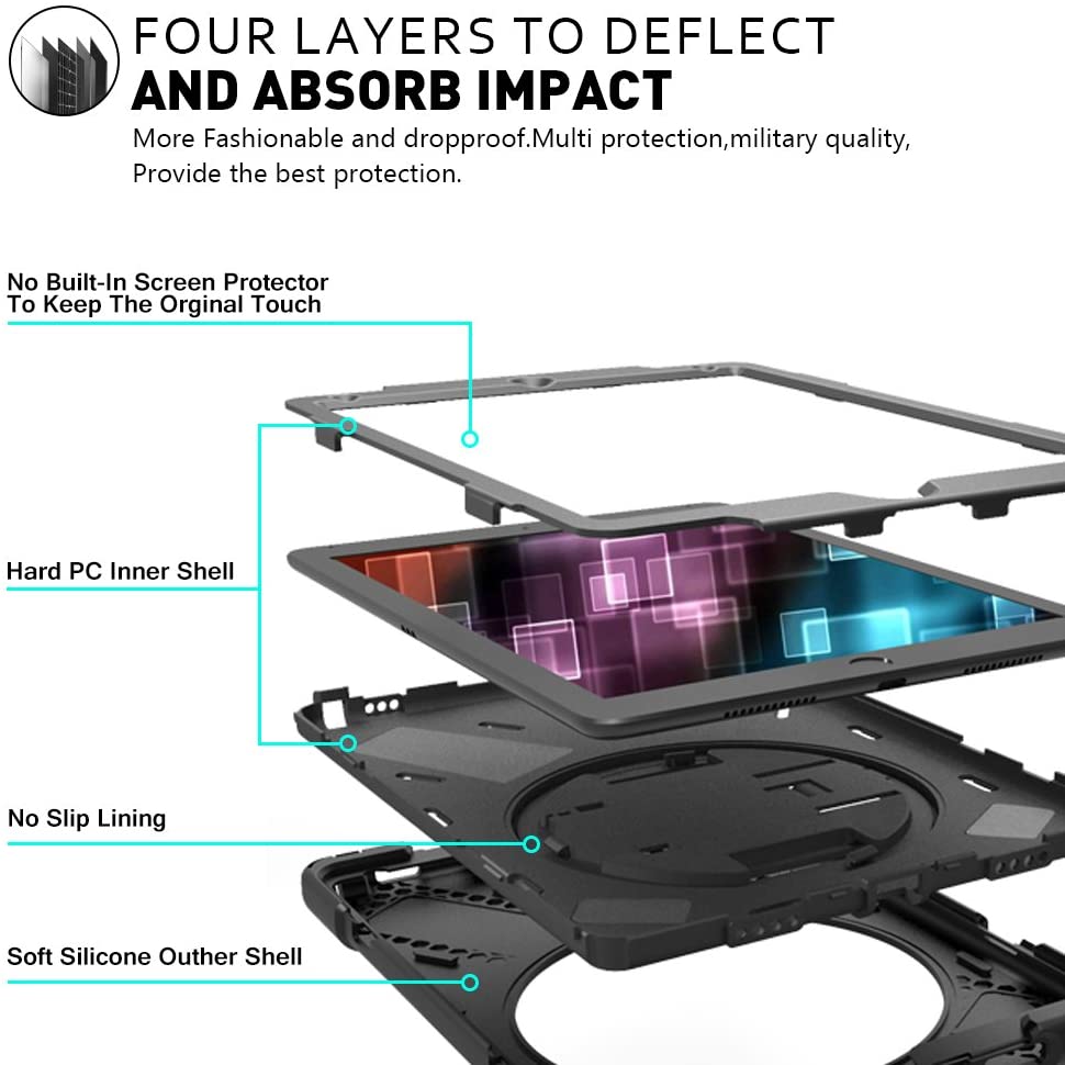 Case For iPad 2 3 4 5 6 7 8 9th,Heavy Duty Army Shockproof Kids Cover for iPad Air iPad Pro  iPad 4 9.7 Ipad Min iKickstand Handle Shoulder Strap Case