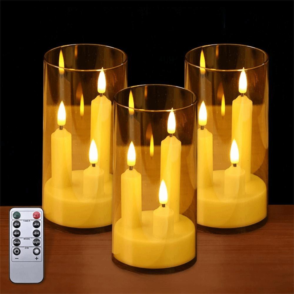 3 in 1 Design Flameless Taper Candles Transparent Lampshade Decorative LED Electronic Candles Warm Light Romantic