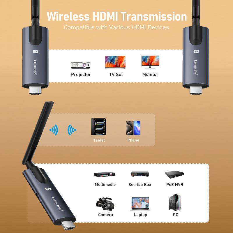 Lemorele 200m Wireless HDMI Transmitter and Receiver Low-latency Video Transceiver Plug&play Hdmi Extender for PC TV Projector