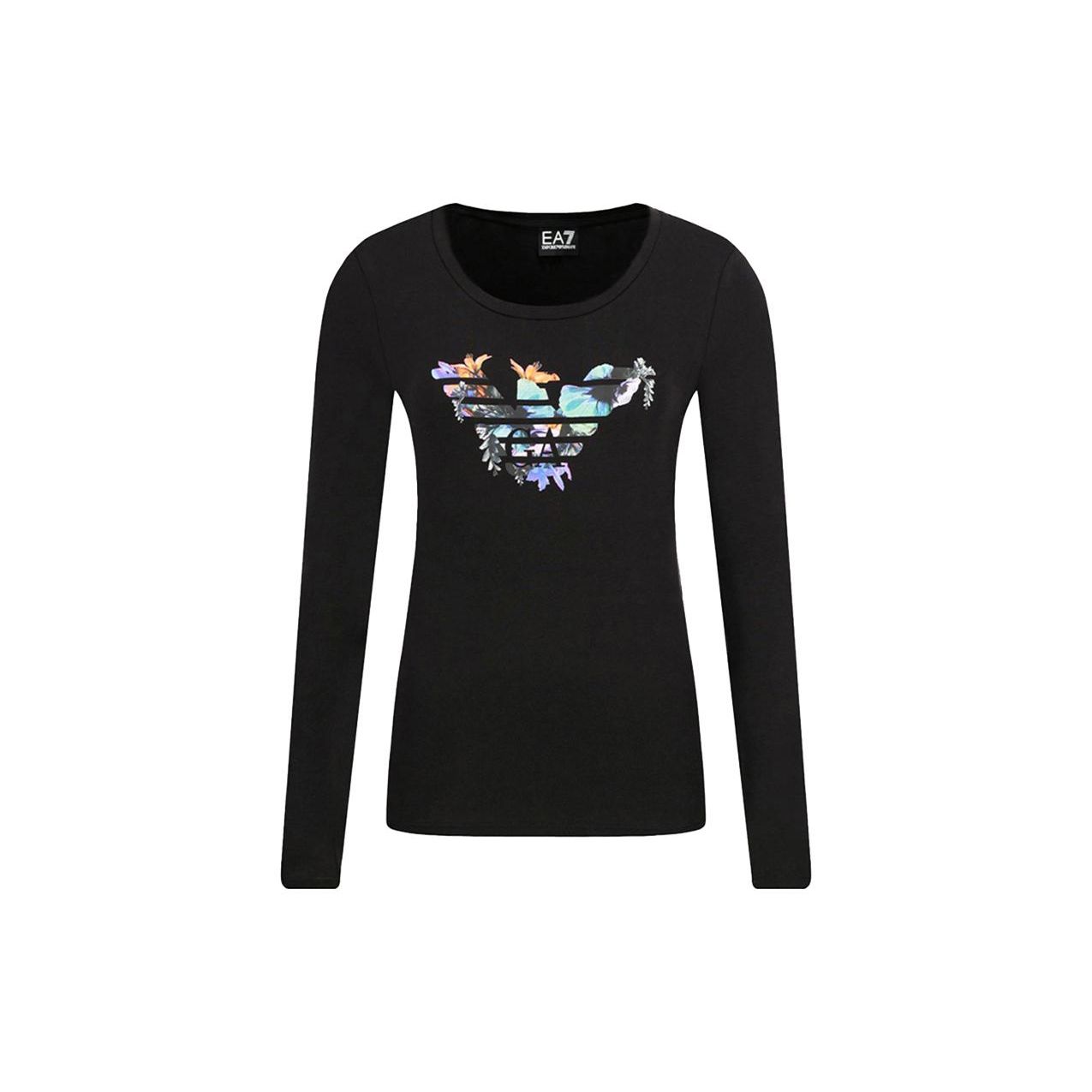 Emporio Armani Round Neck Floral Print Long Sleeve T-Shirt Women tops Black 6GTT20-J12Z-1200 S