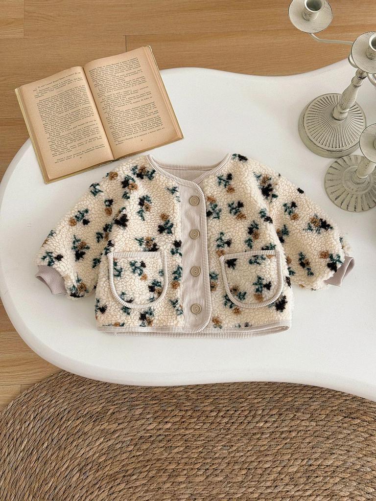 Korean Style Floral Baby Girl Cardigan Coat - 2025 Winter Collection