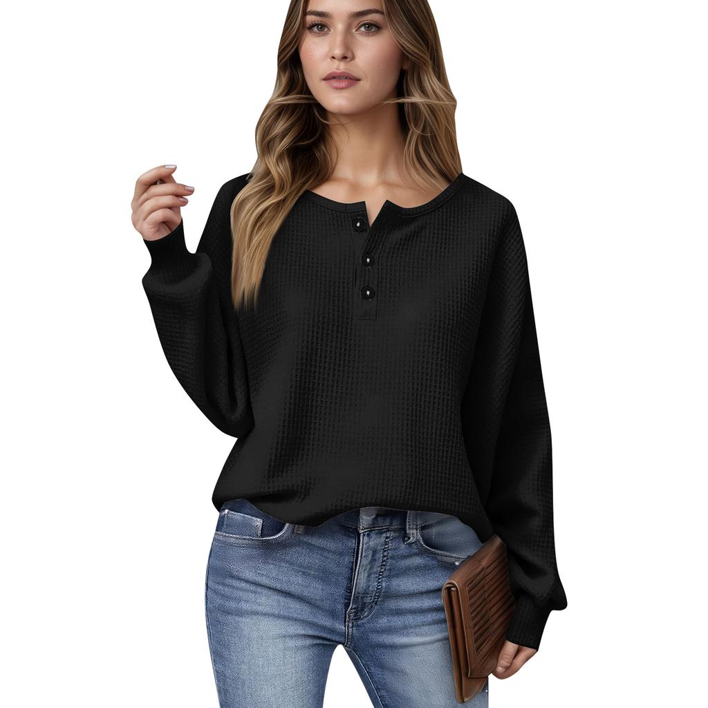 Women's Casual Shirts Long Sleeve Tops Button Up V Neck Loose Knit Fall Favorites For Women