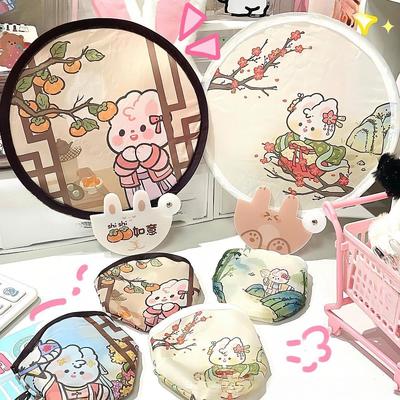 Foldable Fan Wear Resistant Photo Prop Waterproof Lovely Round Folding Fan for Wedding Party Favors Summer Outdoor Activity