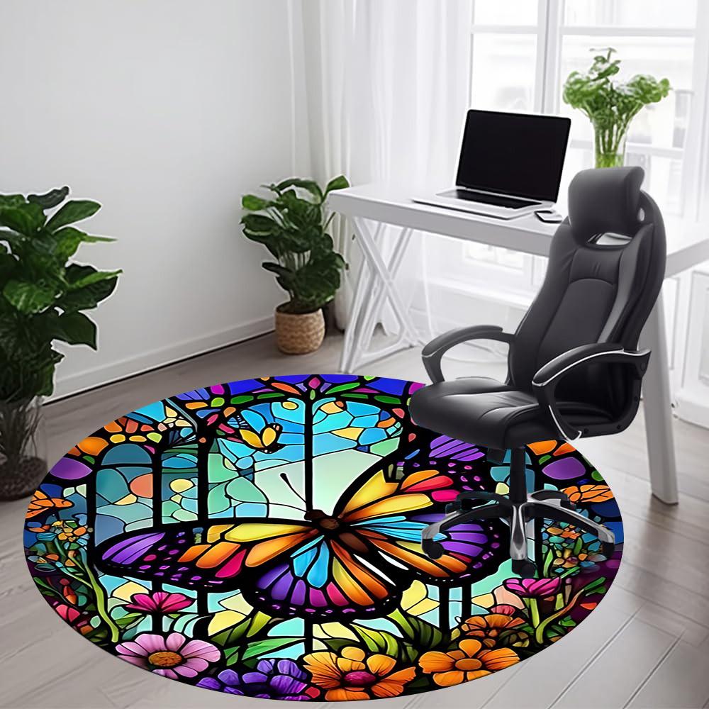 1pc Butterfly Garden Office Round Area Rug, Indoor Mat Suitable ForOffice, Under Office Chairs Bedroom Living Room Home Decor, Room Deco  D076