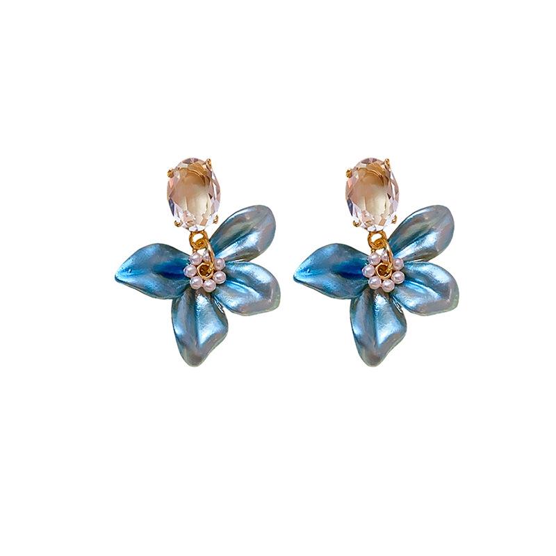 Silver Needle Sweet Diamond Imitation Pearl Flower Earrings French Retro Niche Temperament Earrings Women