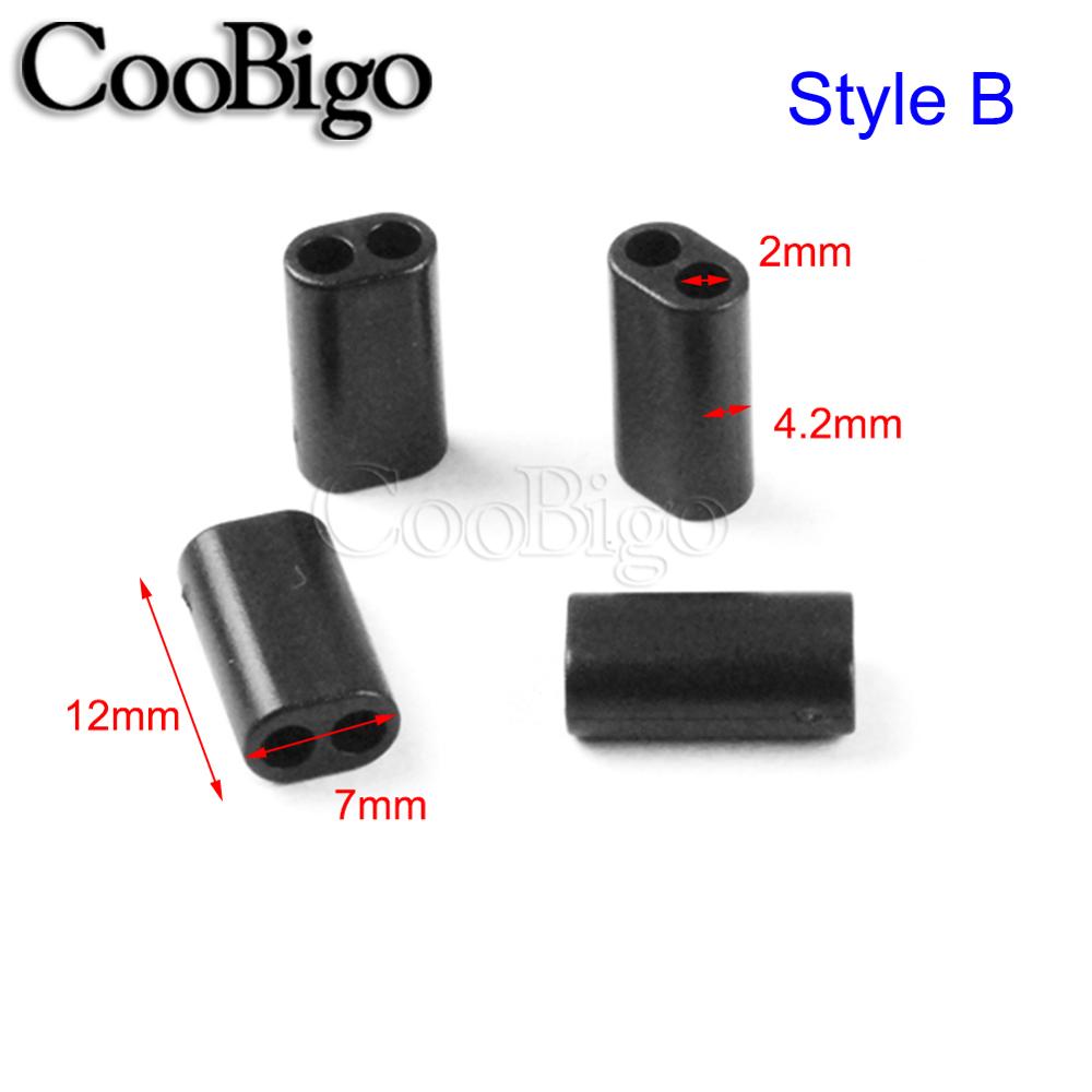 100pcs Cord Ends Lock Bell Stopper Rectangular Sliding Rope Clamp Paracord Sportswear Drawstring Bag Accessories 2 Hole Black