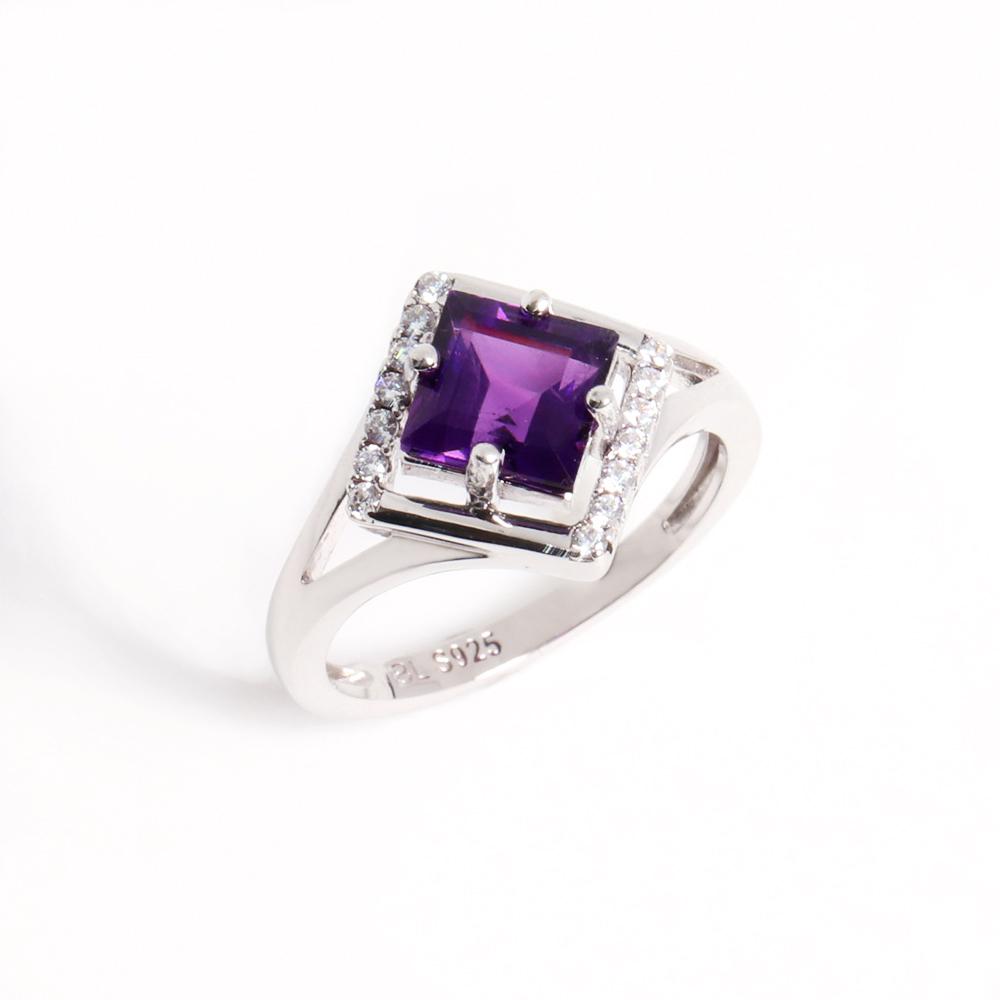 Naturalny afrykański ametystowy pierścionek kolczyki naszyjnik wisiorek 925 srebrny zestaw biżuterii na rocznice kobiet i wesela i bankiety