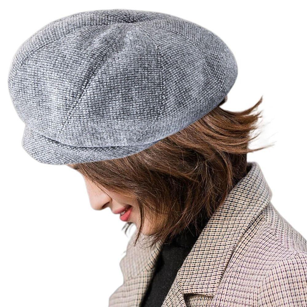 

Вовняна кепка художника картата шапка-біні модна беретка сірий