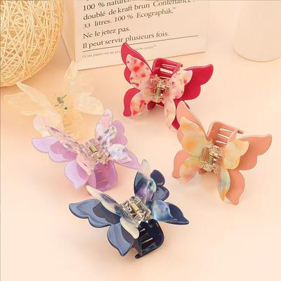 1pc Women's Elegant And1pc Cute Double-layer Acetate Butterfly Grip Clip, Super Fairy Gradient Colorful High-end Shark Clip