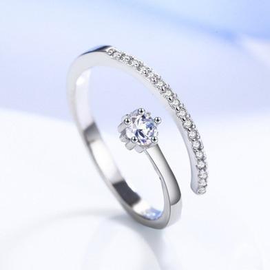 Silver Women's Adjustable Ring Universal Crystals Engagement