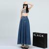 Hong Kong Retro Literary Denim Midi Skirt: Women's 2025 High-Waist A-Line Umbrella Design for Spring/Summer