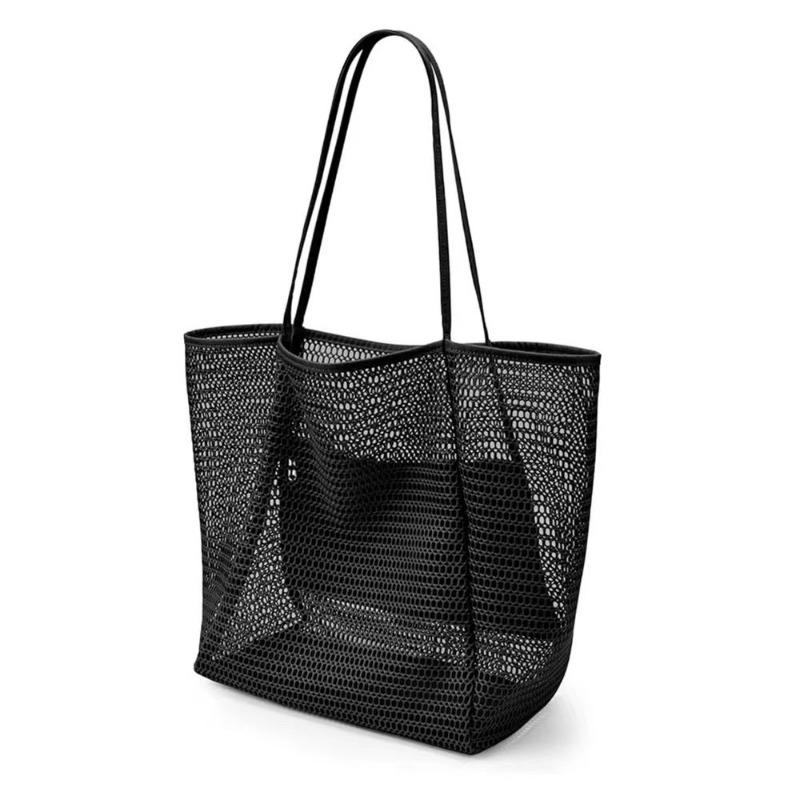 1pcs Mesh Beach Bag  Women's Shoulder Tote Bag  Large Capacity Foldable Mesh Swim Bag with Pocket Bag