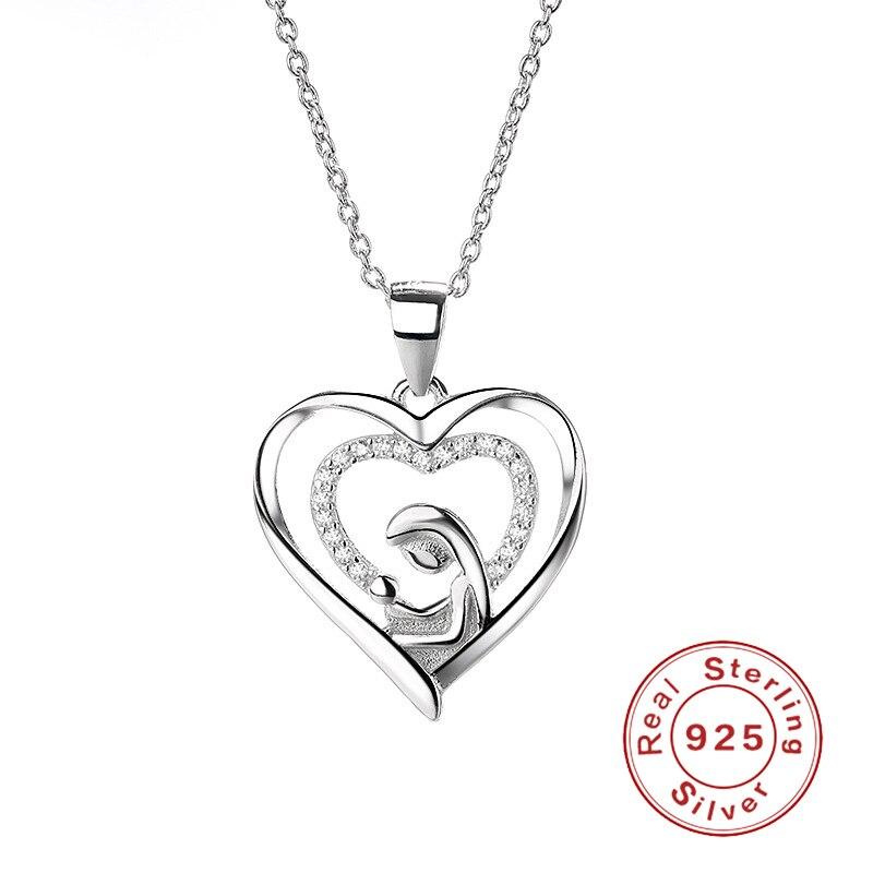 S925 Sterling Silver Jewelry Heart-shaped Parent-child Simple Mother Women's Heart-shaped Inlaid Diamond Pendant Necklace