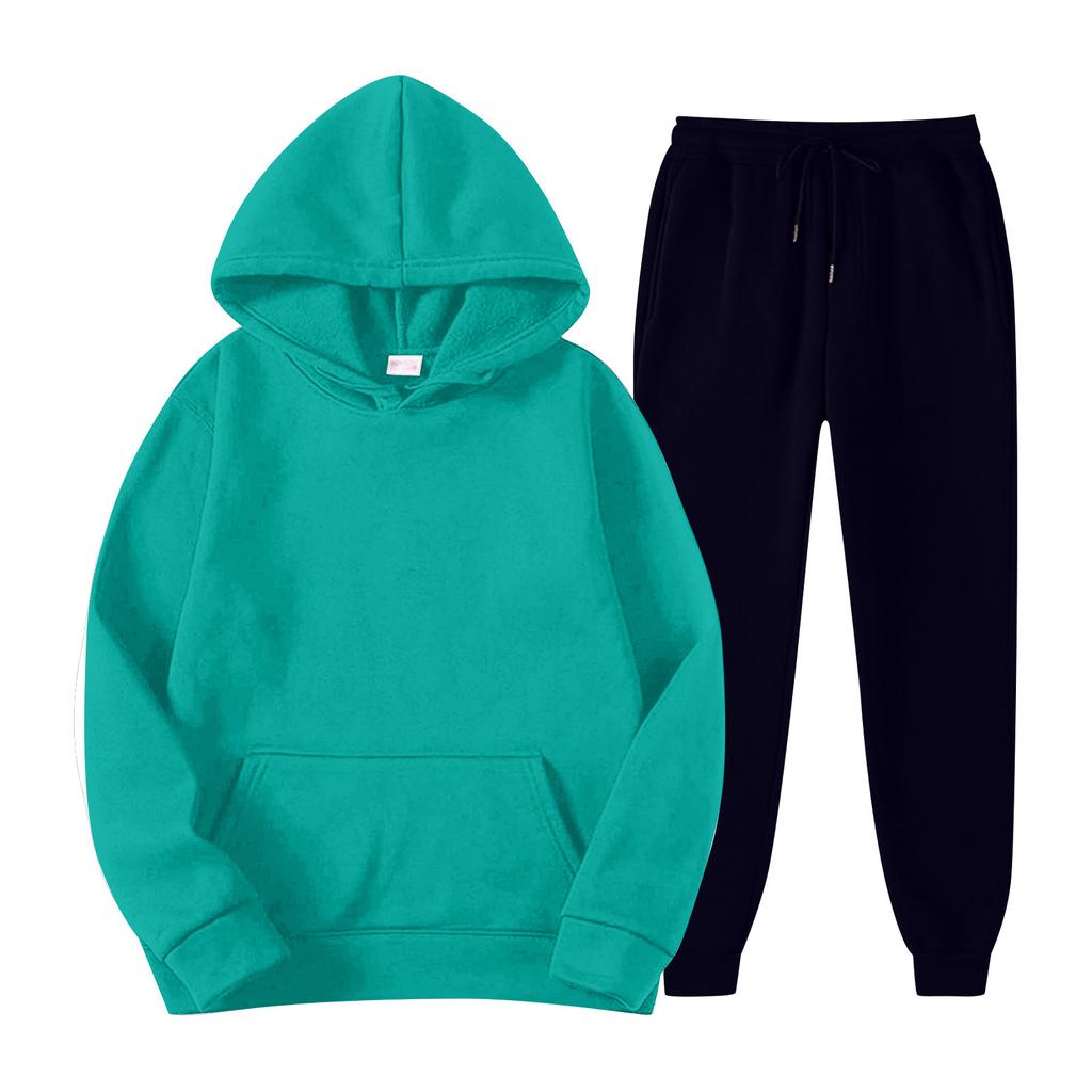 Mens Hooded Sports Tracksuit Unisex Two-Piece Running Outfits Long Sleeve Pullover Hoodies Sweatshirt+Sweatpants Set