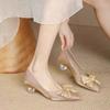 Fashion French-style skirt design, niche elegance, socialite high heels, bow, soft sole, comfortable and versatile single shoes