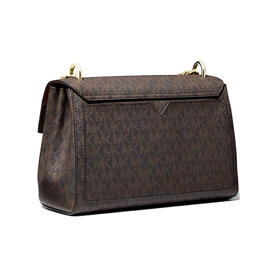 Michael Kors MK Lita Chain Monogram Gold Buckle Double Flap Commuter Canvas Shoulder Crossbody Bag Medium Women Bags Black Brown 35T0GXPL2B-BLACK
