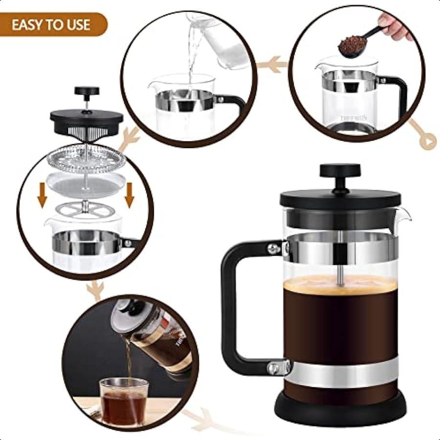 French Press Coffee Maker 21 Oz Cold Brew Heat Resistant Thickened Borosilicate Coffee Pot Coffee Presses 600 Ml Tea and Frothe