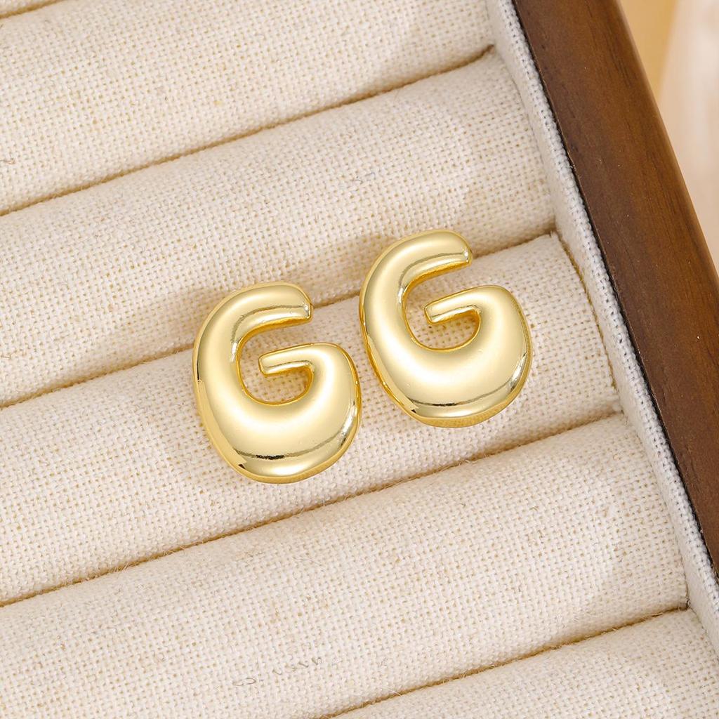 18K Polished Cute Bubble 26 Alphabet Stud Earrings - Minimalist Ear Jewelry