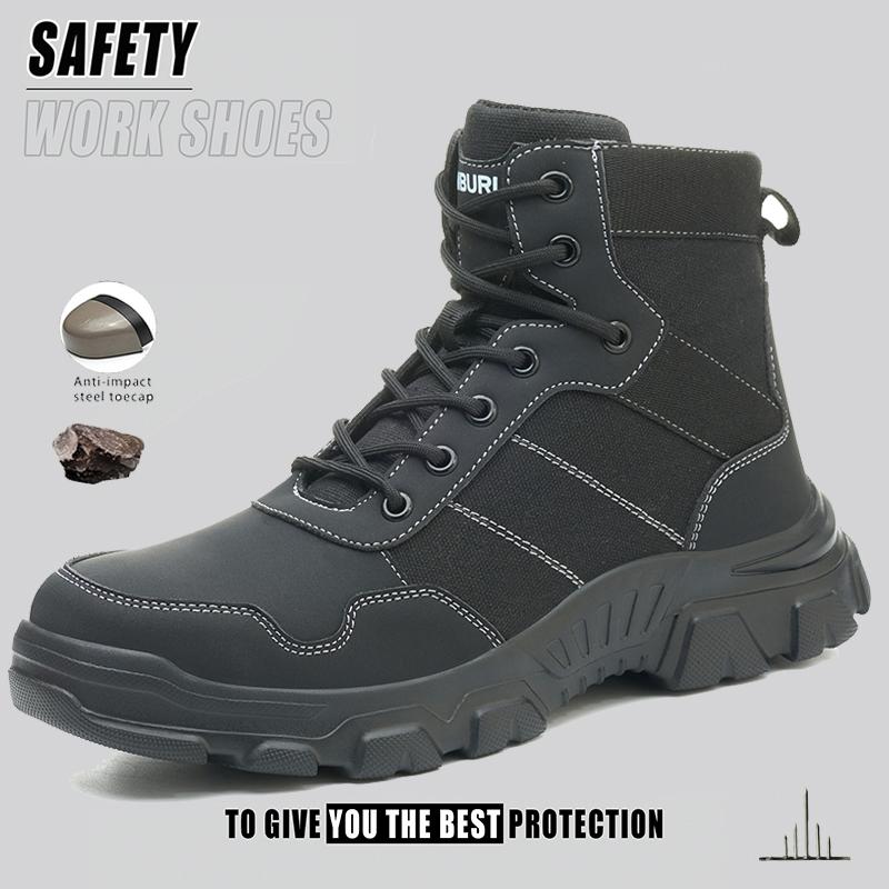 Mens Work Shoes Anti Smash Steel Toe Boots Hiking Safety Shoes Men Light Work Sneakers Breathable Anti-Stab Indestructible Shoes