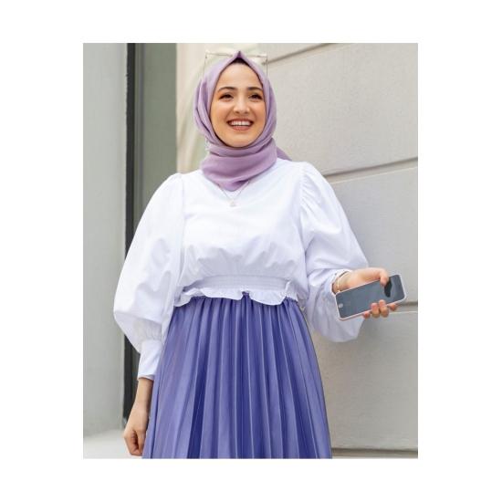 Elastic Waist Balloon Sleeve Mini Shirt