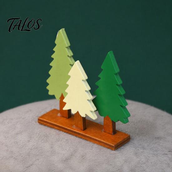 Decorative Table Sign Wooden Christmas Tree Sign, 3 Colors Pine with Tabletop Accent Base, Rustic Xmas Desktop Decoration for Holiday Party Festival