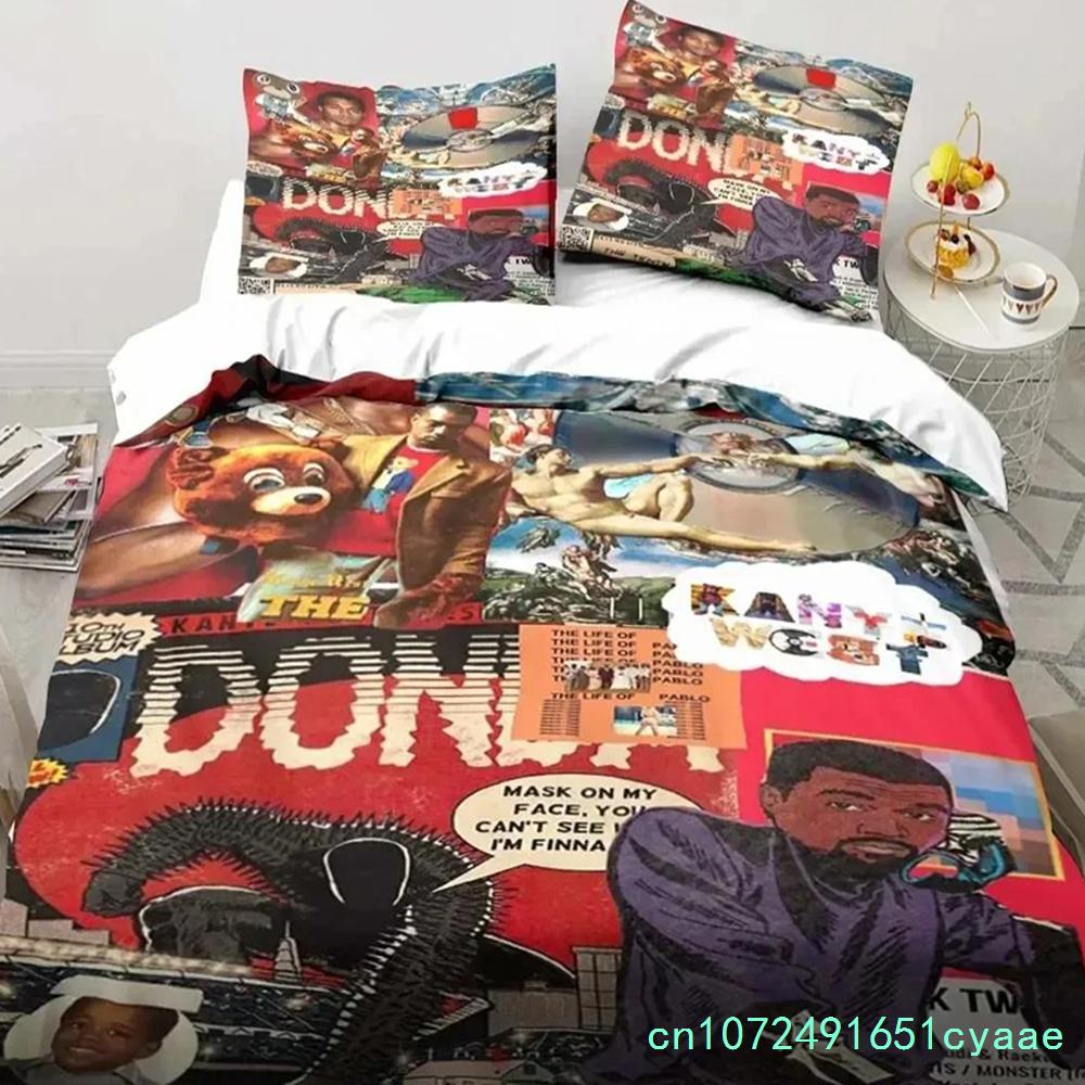 Set Biancheria da Letto Rapper Kanye West per Camera da Letto Morbido Moderno Copriletto Confortevole Copripiumino per Bambini Coperta e Federa