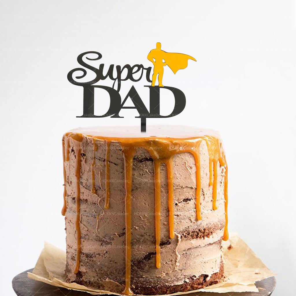 5 Stück Super PAPA Geburtstagskuchen-Topper Schwarz Gold Happy Birthday Acryl-Kuchen-Topper Für Vatertag Party Geschenk Dekorationen