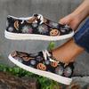 Fashion Women's Pumpkin Print Flat Loafers Lightweight Comfortable Lace Up Canvas Shoes Woman Halloween Style Soft Non Slip Casual Shoes