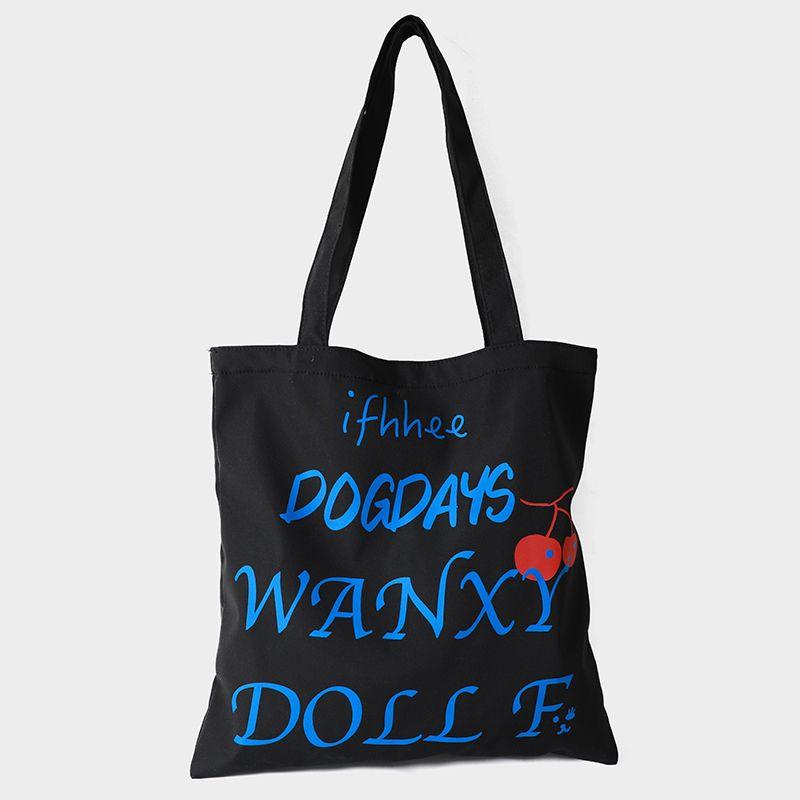 

South Korea Lazy Pink Graffiti Crossbody Shoulder Canvas Bag Black medium single pack [nylon cloth]]