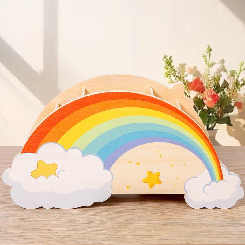 Wooden Rainbow Cloud Pen Holder Office Desktop Indoor Creative Crafts Storage Children's Ornament Toys