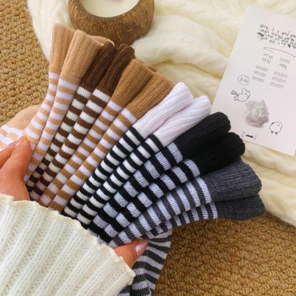 Thermal Fleece Lined Thick Crew Socks Striped Pattern Fleece Lined Socks  Cold Weather
