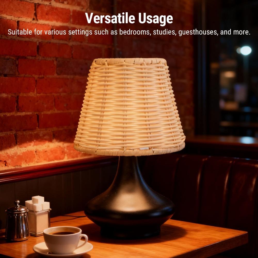 Handcrafted Rattan Table Lamp Handmade Wicker Nightstand Lamp Bedside Table Lamp Bedroom