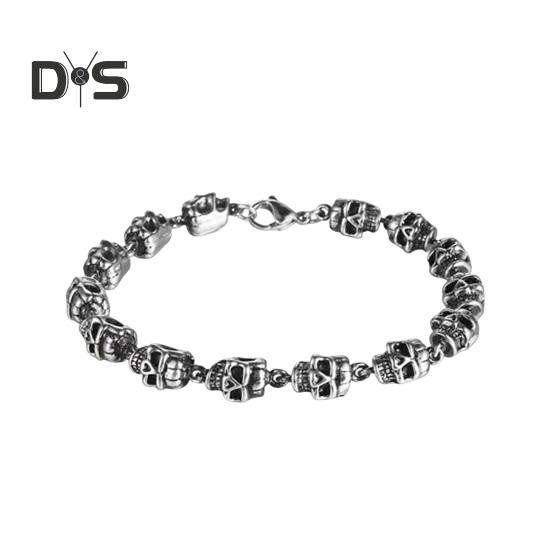

Браслет унисекс с подвеской в виде черепа в винтажном стиле панк-стиль, зажим-лобстер, сплав, полированный, готический, наручные украшения, браслет для вечеринок на Хэллоуин и косплея серебряный